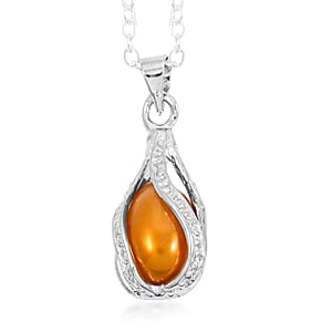 2 Piece Set - Freshwater Gold Pearl Earrings and Pendant Necklace 18 Inches in Silvertone