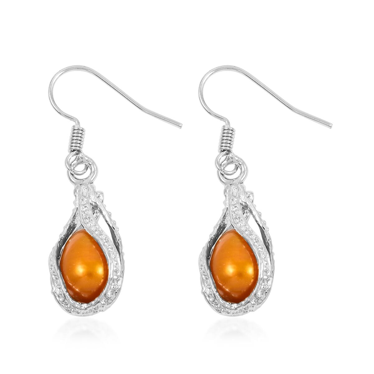 2 Piece Set - Freshwater Gold Pearl Earrings and Pendant Necklace 18 Inches in Silvertone image number 6