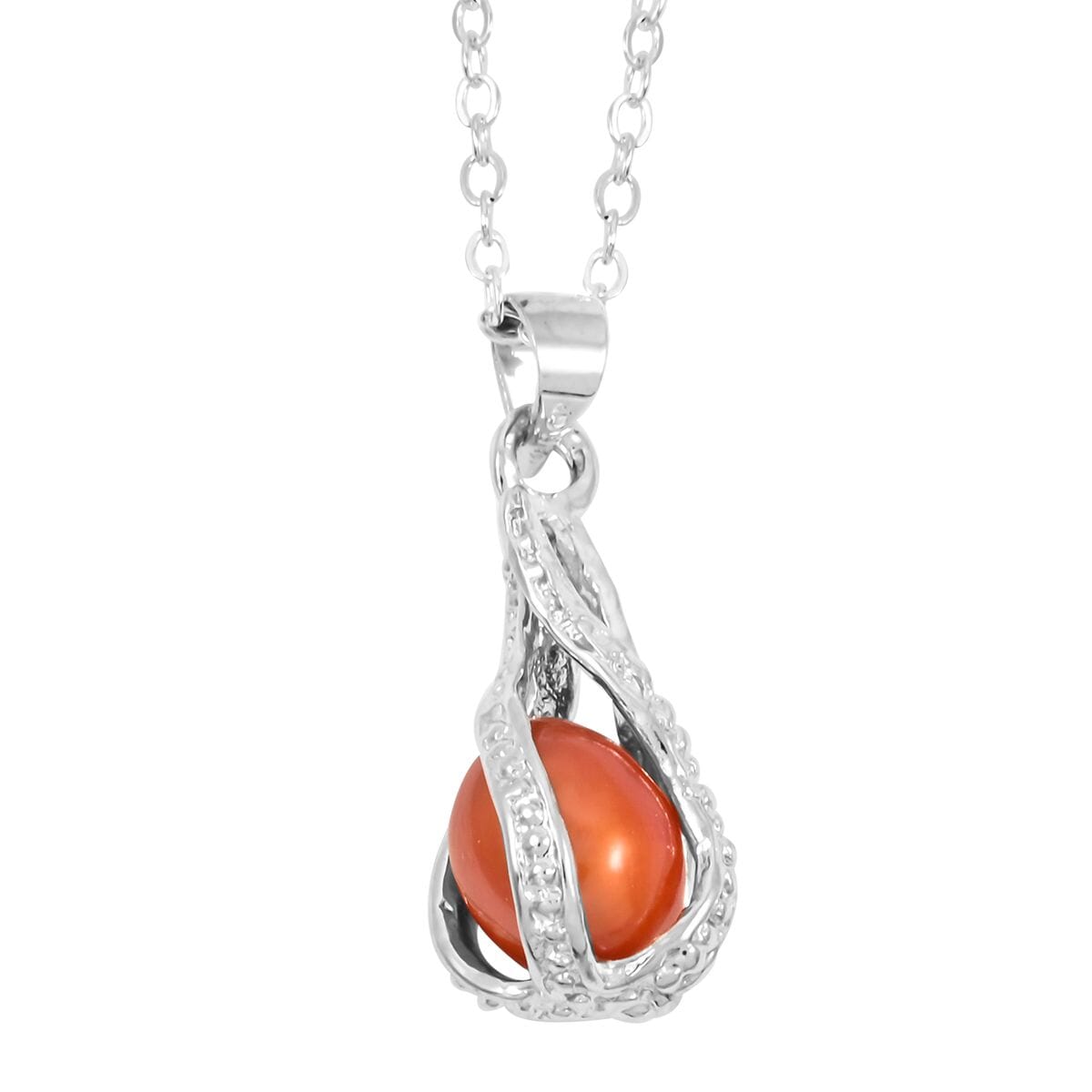2 Piece Set - Freshwater Orange Pearl Earrings and Pendant Necklace 18 Inches in Silvertone image number 2