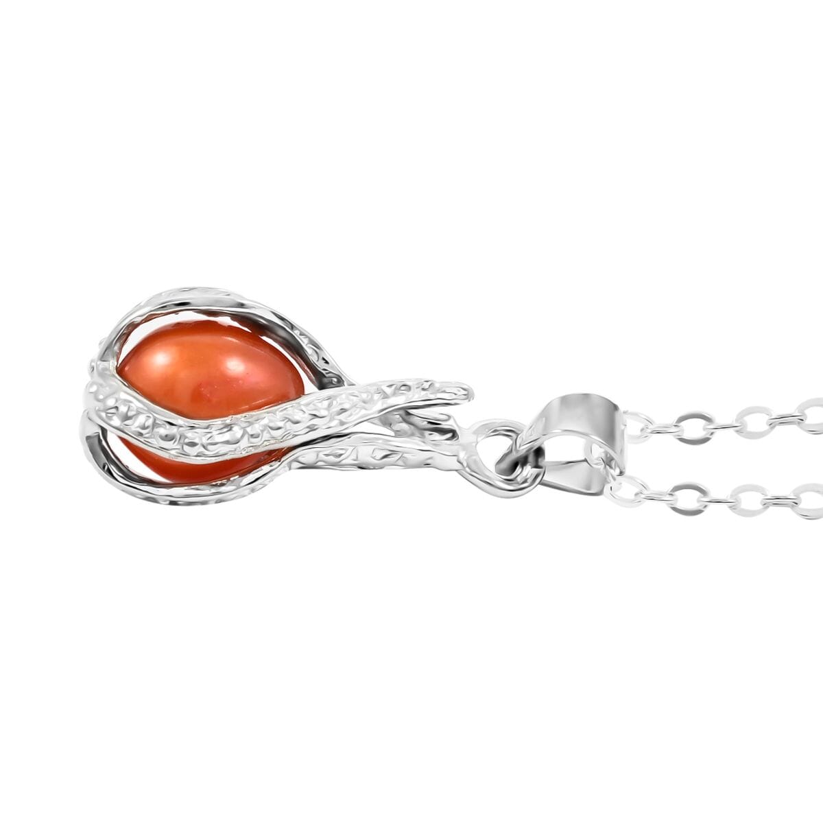 2 Piece Set - Freshwater Orange Pearl Earrings and Pendant Necklace 18 Inches in Silvertone image number 3