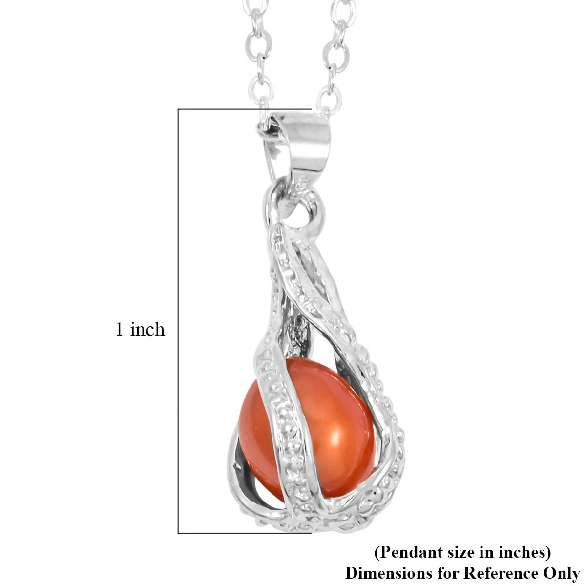 2 Piece Set - Freshwater Orange Pearl Earrings and Pendant Necklace 18 Inches in Silvertone image number 5