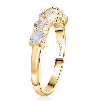 D'Joy Moon Glow Moonstone 3.25 ctw Aurora Glow Galaxy Hoop Earrings and Ring in 18K Vermeil Yellow Gold Over Sterling Silver (Size 5) 