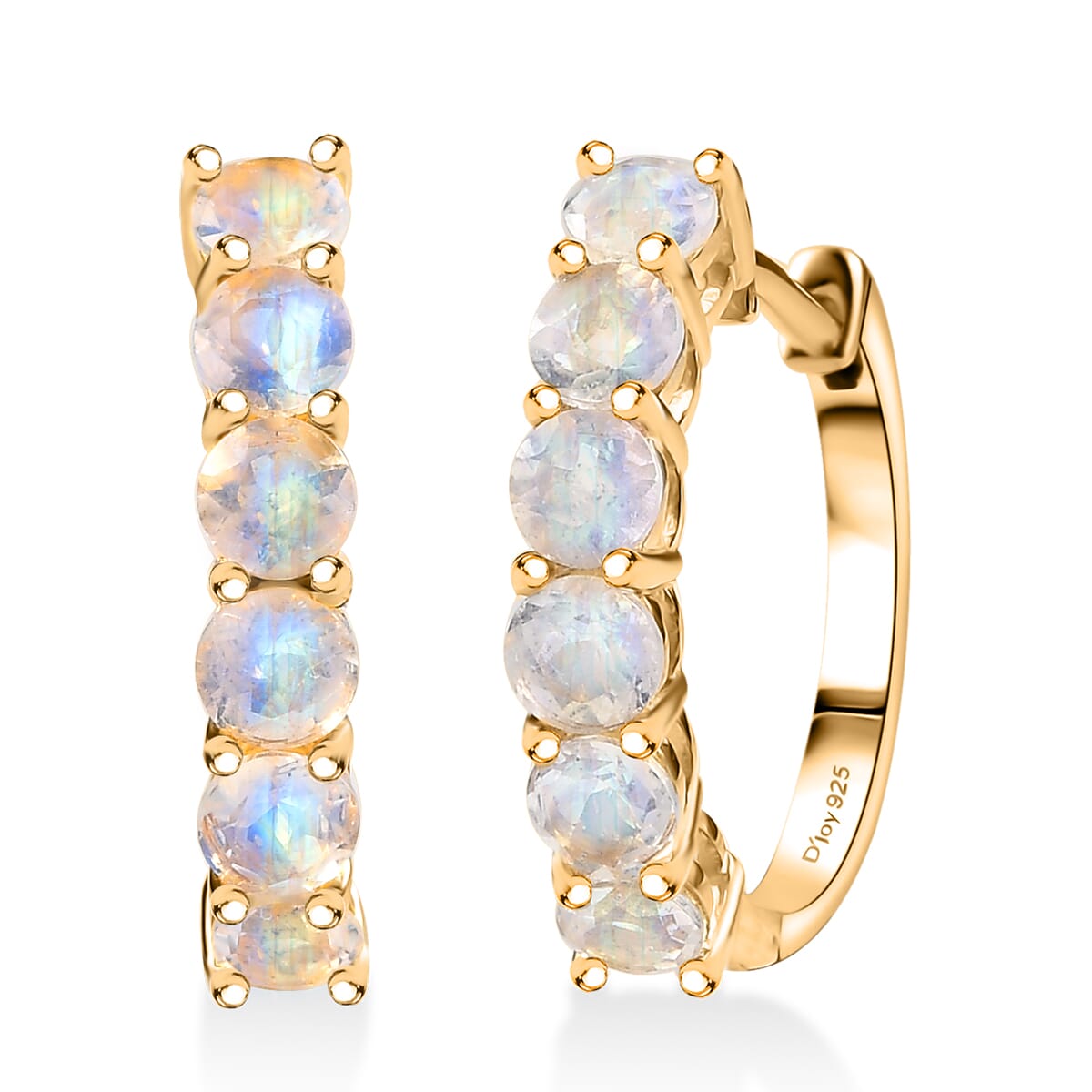 D'Joy Moon Glow Moonstone 3.25 ctw Aurora Glow Galaxy Hoop Earrings and Ring in 18K Vermeil Yellow Gold Over Sterling Silver (Size 5)  image number 6