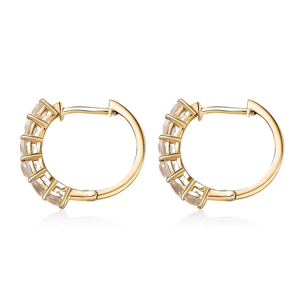 D'Joy Moon Glow Moonstone 3.25 ctw Aurora Glow Galaxy Hoop Earrings and Ring in 18K Vermeil Yellow Gold Over Sterling Silver (Size 5) 
