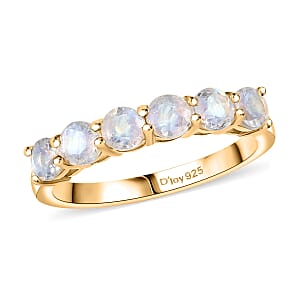 D'Joy Moon Glow Moonstone 3.25 ctw Aurora Glow Galaxy Hoop Earrings and Ring in 18K Vermeil Yellow Gold Over Sterling Silver (Size 6) 