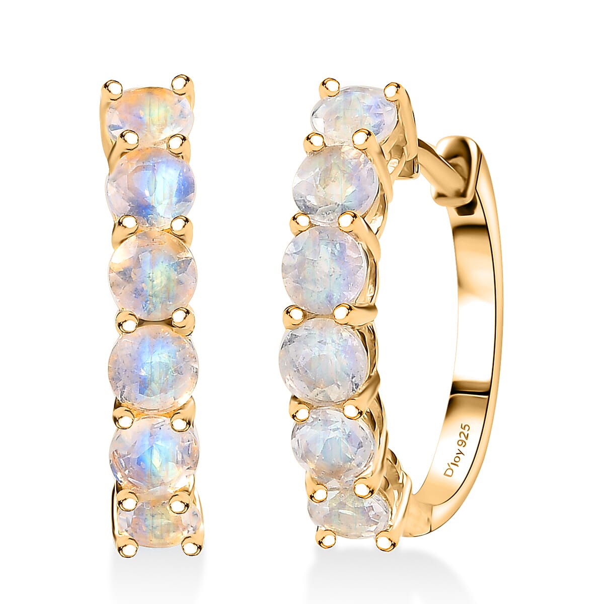 D'Joy Moon Glow Moonstone 3.25 ctw Aurora Glow Galaxy Hoop Earrings and Ring in 18K Vermeil Yellow Gold Over Sterling Silver (Size 8)  image number 6