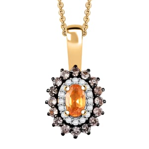 D'Joy Tanzanian Mandarin Garnet and White and Coffee Zircon 0.70 ctw Sunset Bloom Pendant Necklace 20 Inches in 18K Vermeil Yellow Gold Over Sterling Silver