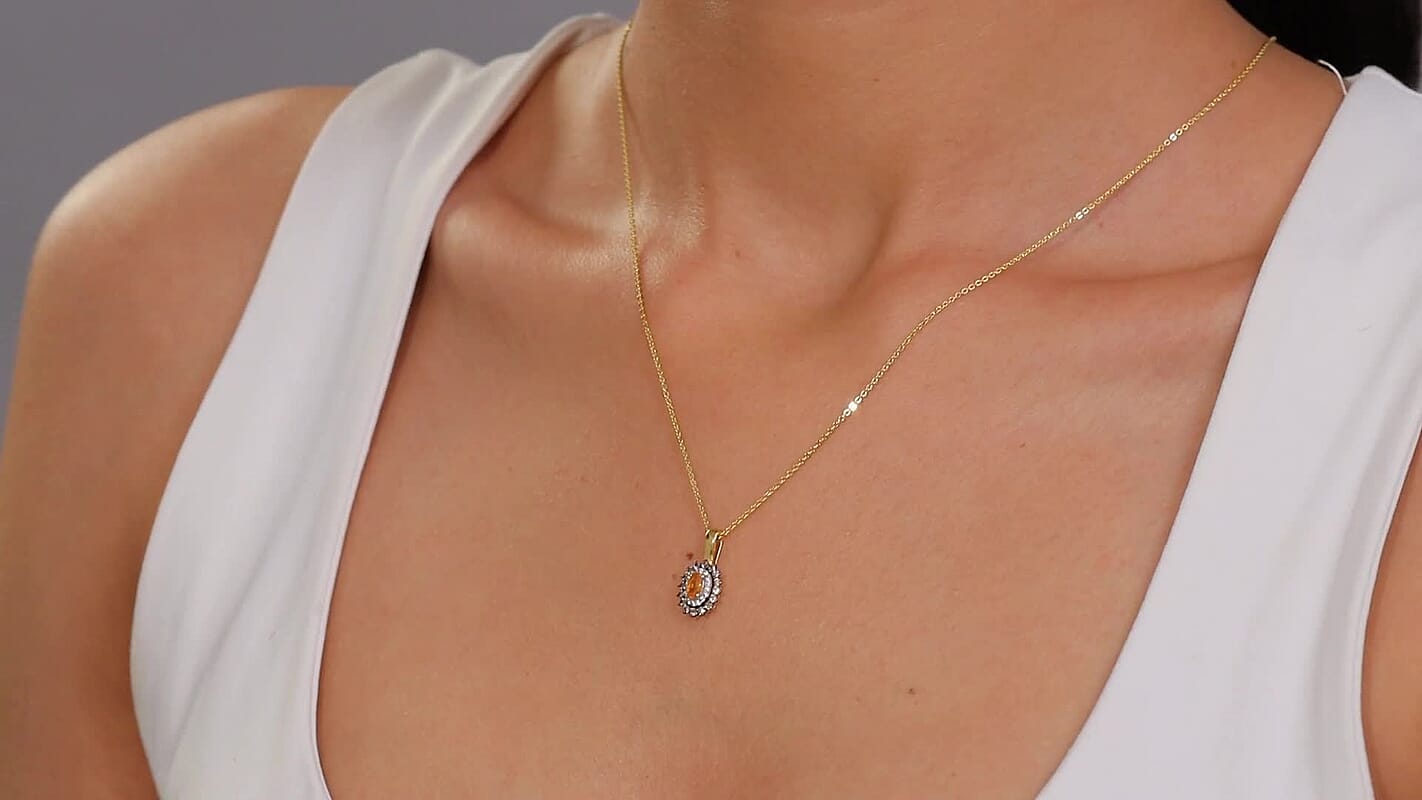 D'Joy Tanzanian Mandarin Garnet and White and Coffee Zircon 0.70 ctw Sunset Bloom Pendant Necklace 20 Inches in 18K Vermeil Yellow Gold Over Sterling Silver