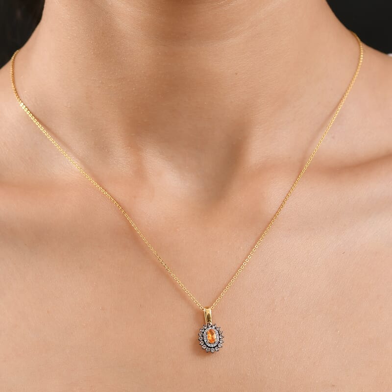 D'Joy Tanzanian Mandarin Garnet and White and Coffee Zircon 0.70 ctw Sunset Bloom Pendant Necklace 20 Inches in 18K Vermeil Yellow Gold Over Sterling Silver