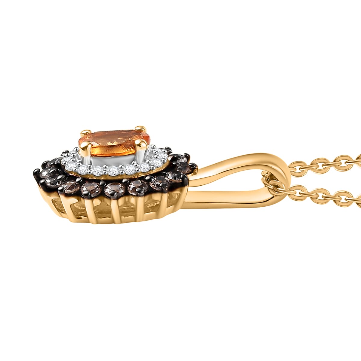 D'Joy Tanzanian Mandarin Garnet and White and Coffee Zircon 0.70 ctw Sunset Bloom Pendant Necklace 20 Inches in 18K Vermeil Yellow Gold Over Sterling Silver image number 3