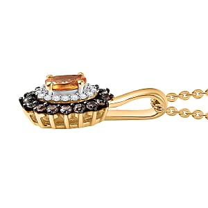 D'Joy Tanzanian Mandarin Garnet and White and Coffee Zircon 0.70 ctw Sunset Bloom Pendant Necklace 20 Inches in 18K Vermeil Yellow Gold Over Sterling Silver