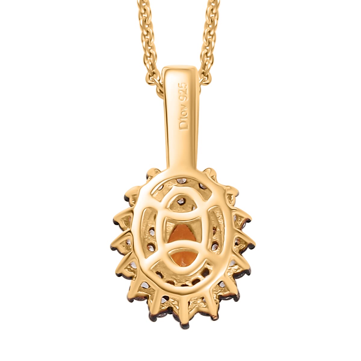 D'Joy Tanzanian Mandarin Garnet and White and Coffee Zircon 0.70 ctw Sunset Bloom Pendant Necklace 20 Inches in 18K Vermeil Yellow Gold Over Sterling Silver image number 4