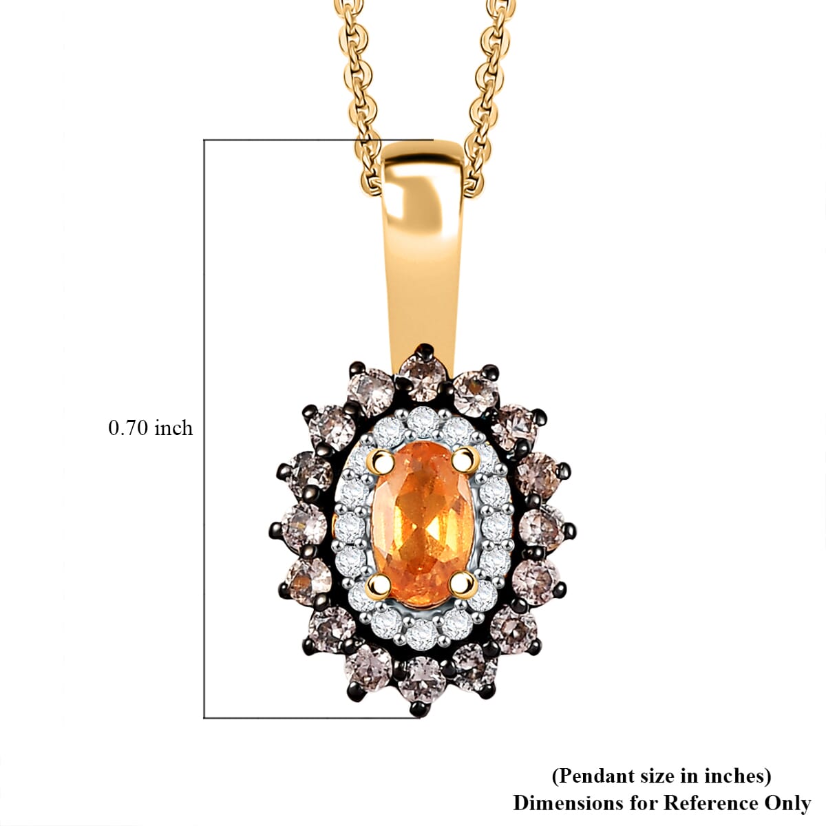 D'Joy Tanzanian Mandarin Garnet and White and Coffee Zircon 0.70 ctw Sunset Bloom Pendant Necklace 20 Inches in 18K Vermeil Yellow Gold Over Sterling Silver image number 5
