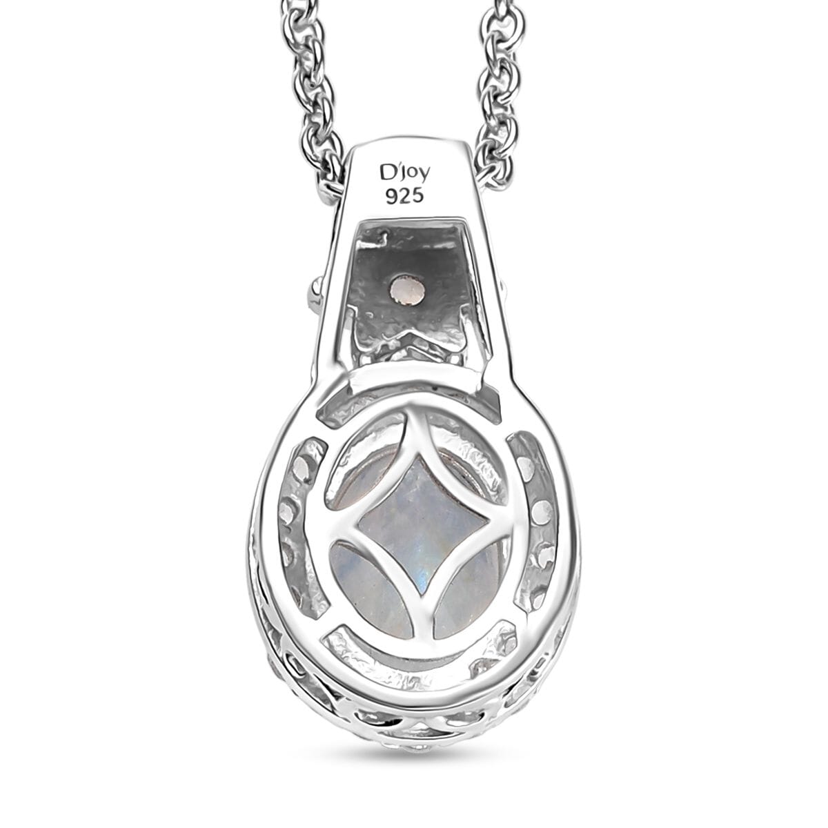 D'Joy Moon Glow Moonstone and White Zircon 2.30 ctw Moon & Star Pendant Necklace 20 Inches in Rhodium Over Sterling Silver image number 4