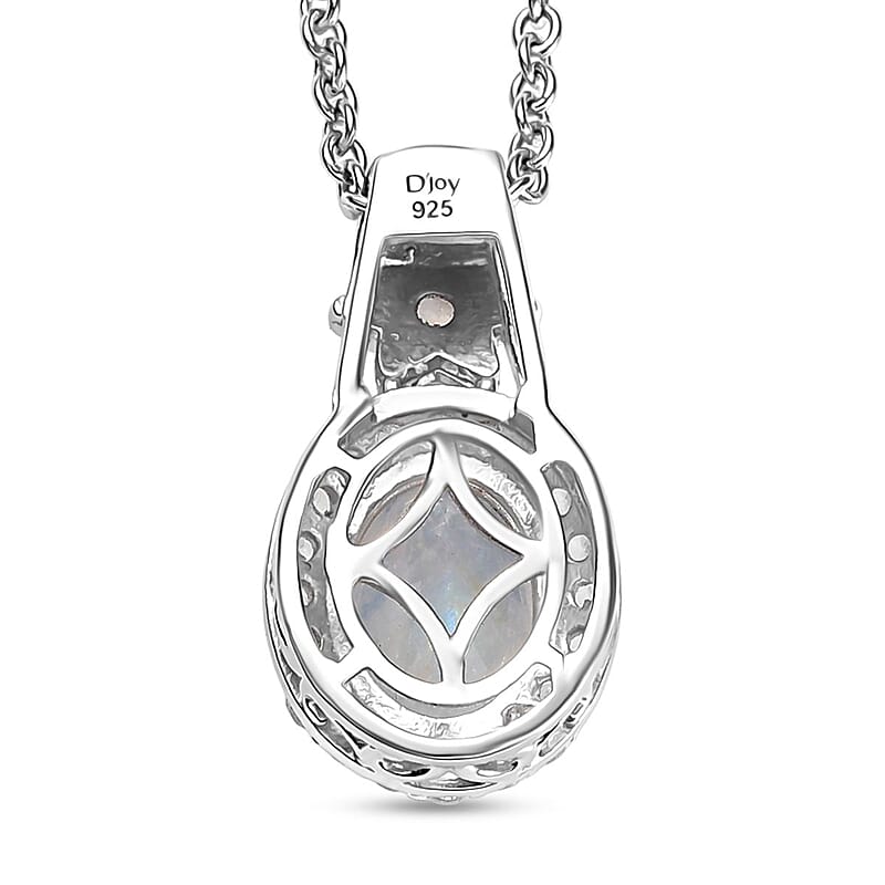 D'Joy Moon Glow Moonstone and White Zircon 2.30 ctw Moon & Star Pendant Necklace 20 Inches in Rhodium Over Sterling Silver