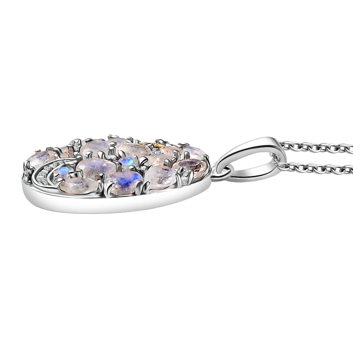 Ever True Moon Glow Moonstone and White Zircon 2.10 ctw Moon Star Galaxy Pendant in 18K YG Plated and Platinum Bond with Stainless Steel Necklace 20 Inches  image number 3