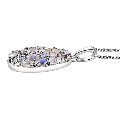 EverTrue Moon Glow Moonstone and White Zircon 2.10 ctw Moon Star Galaxy Pendant in 18K YG Plated and Platinum Bond with Stainless Steel Necklace 20 Inches