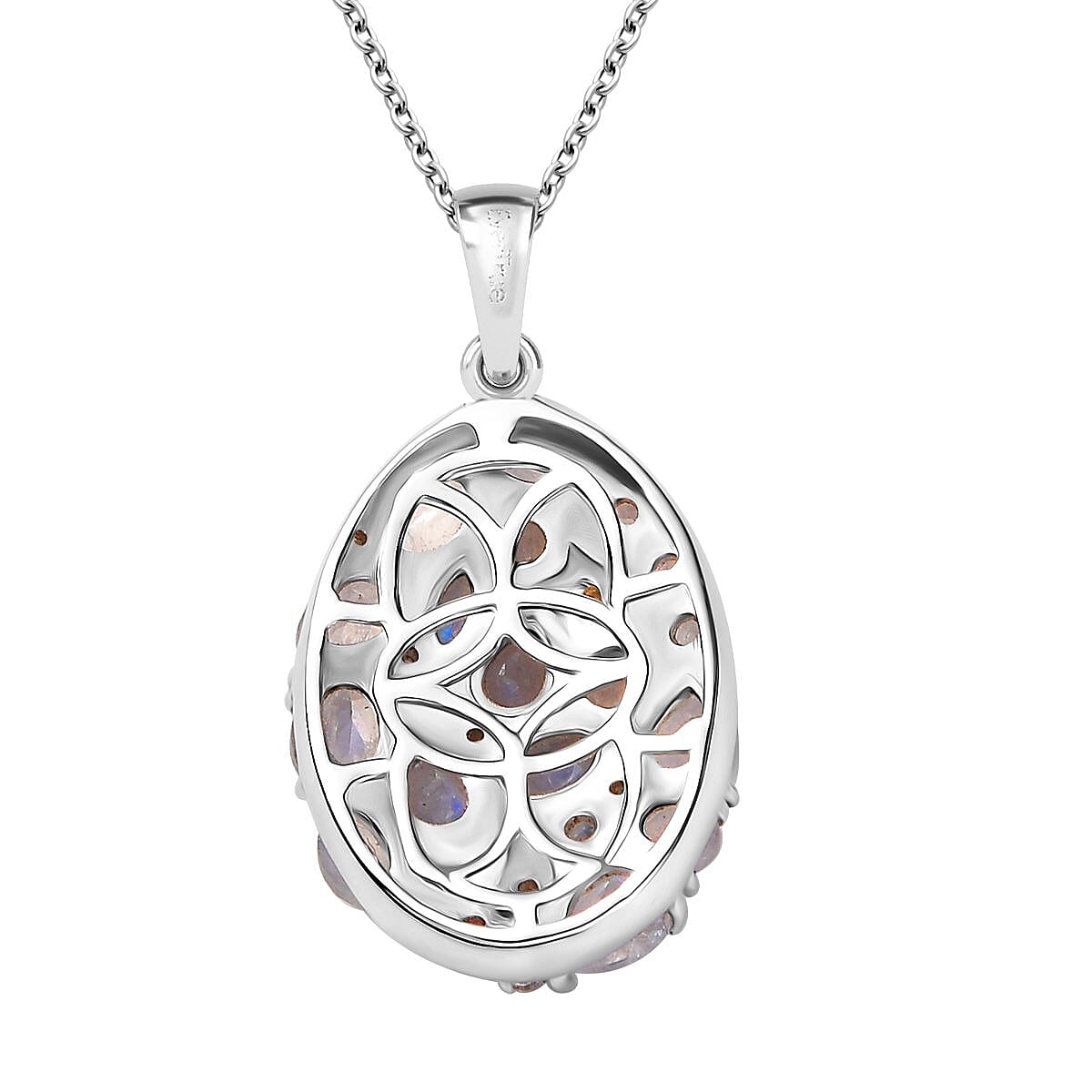 EverTrue Moon Glow Moonstone and White Zircon 2.10 ctw Moon Star Galaxy Pendant in 18K YG Plated and Platinum Bond with Stainless Steel Necklace 20 Inches