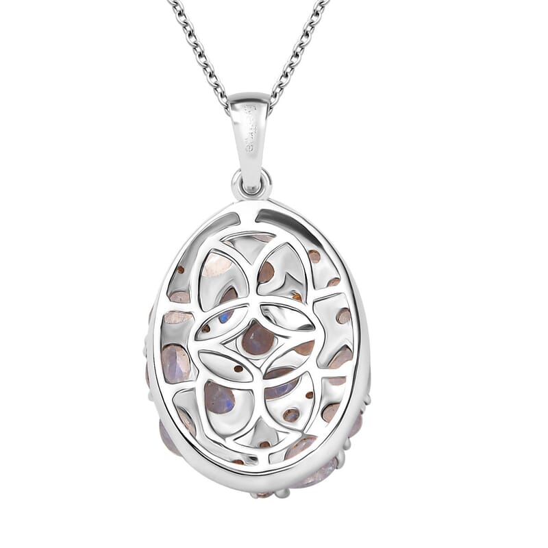 EverTrue Moon Glow Moonstone and White Zircon 2.10 ctw Moon Star Galaxy Pendant in 18K YG Plated and Platinum Bond with Stainless Steel Necklace 20 Inches