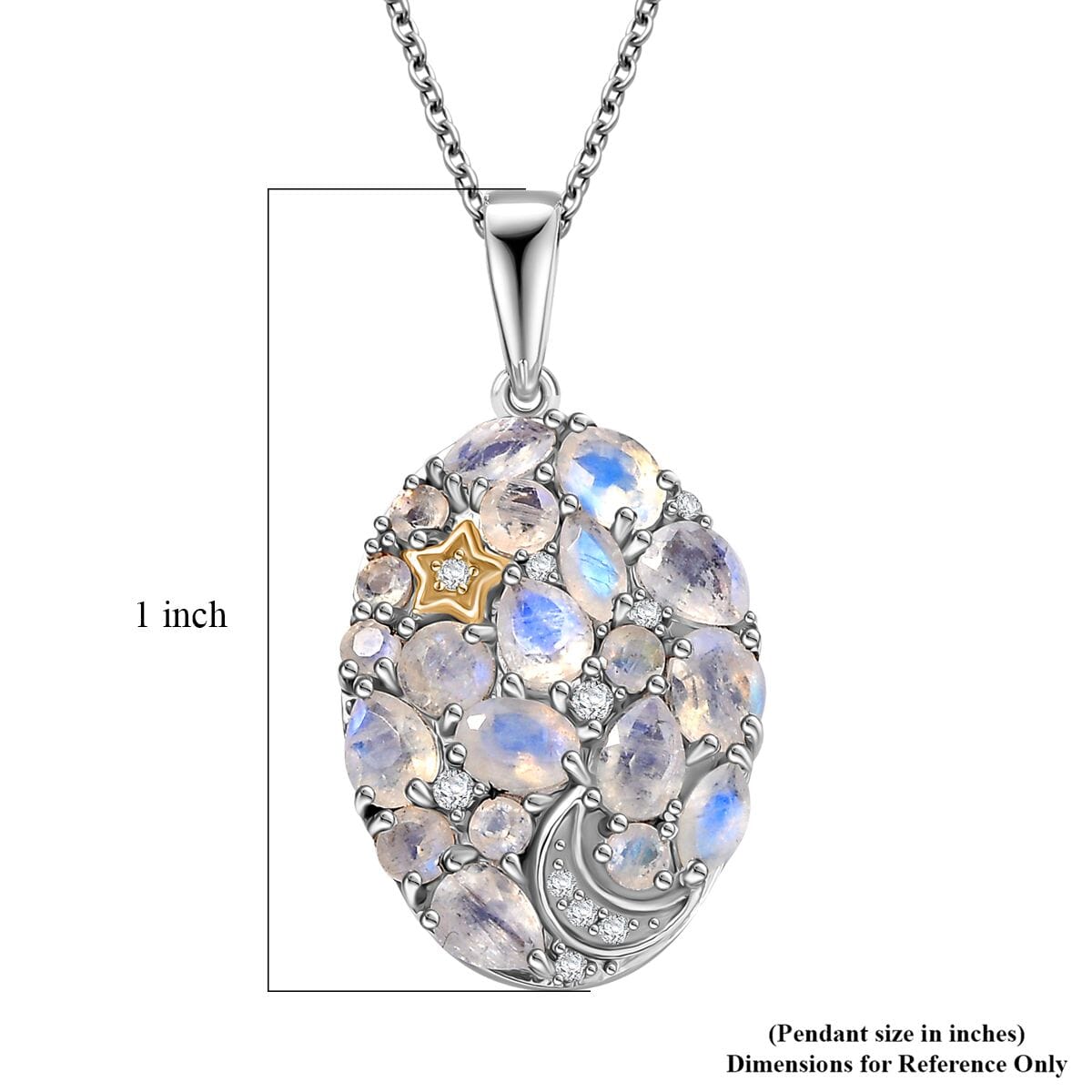 Ever True Moon Glow Moonstone and White Zircon 2.10 ctw Moon Star Galaxy Pendant in 18K YG Plated and Platinum Bond with Stainless Steel Necklace 20 Inches  image number 5