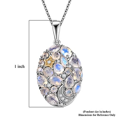 EverTrue Moon Glow Moonstone and White Zircon 2.10 ctw Moon Star Galaxy Pendant in 18K YG Plated and Platinum Bond with Stainless Steel Necklace 20 Inches