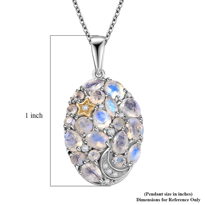 EverTrue Moon Glow Moonstone and White Zircon 2.10 ctw Moon Star Galaxy Pendant in 18K YG Plated and Platinum Bond with Stainless Steel Necklace 20 Inches