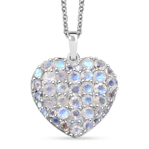 Ever True Moon Glow Moonstone 3.65 ctw Aurora Heart Pendant in Platinum Bond with Stainless Steel Chain 20 Inches
