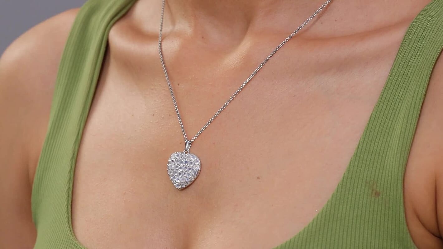 EverTrue Moon Glow Moonstone 3.65 ctw Aurora Heart Pendant in Platinum Bond with Stainless Steel Chain 20 Inches