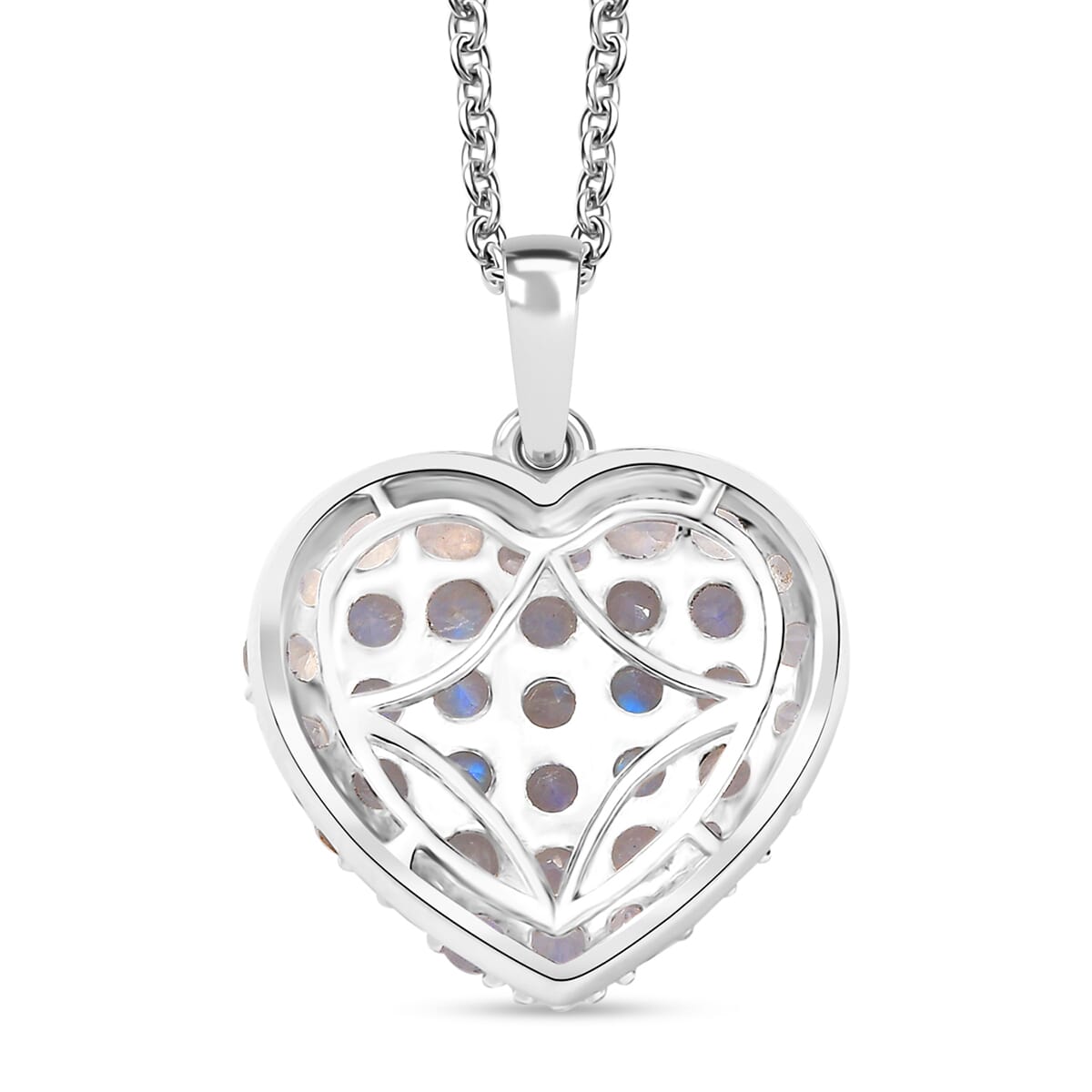 Ever True Moon Glow Moonstone 3.65 ctw Aurora Heart Pendant in Platinum Bond with Stainless Steel Chain 20 Inches image number 4