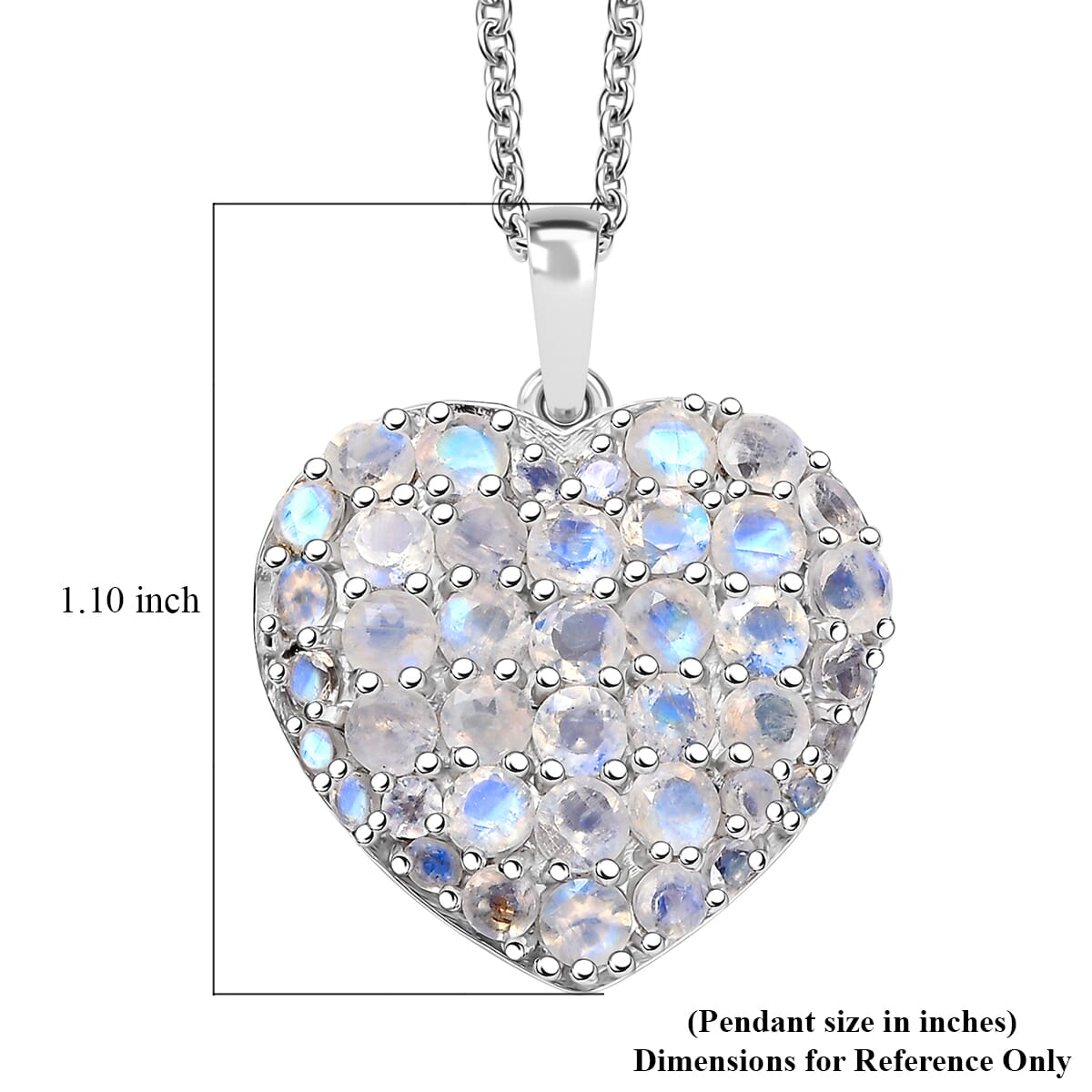 Ever True Moon Glow Moonstone 3.65 ctw Aurora Heart Pendant in Platinum Bond with Stainless Steel Chain 20 Inches image number 5