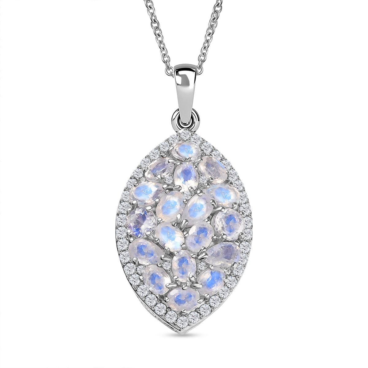 Ever True Moon Glow Moonstone and White Zircon 4.15 ctw Stardust Aura Pendant in Platinum Bond with Stainless Steel Necklace 20 Inches image number 0