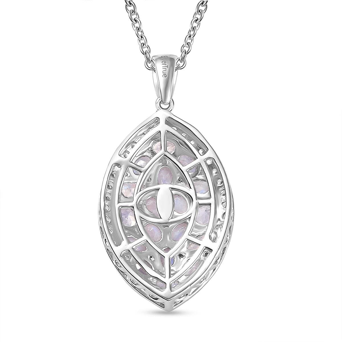EverTrue Moon Glow Moonstone and White Zircon 4.15 ctw Stardust Aura Pendant in Platinum Bond with Stainless Steel Necklace 20 Inches
