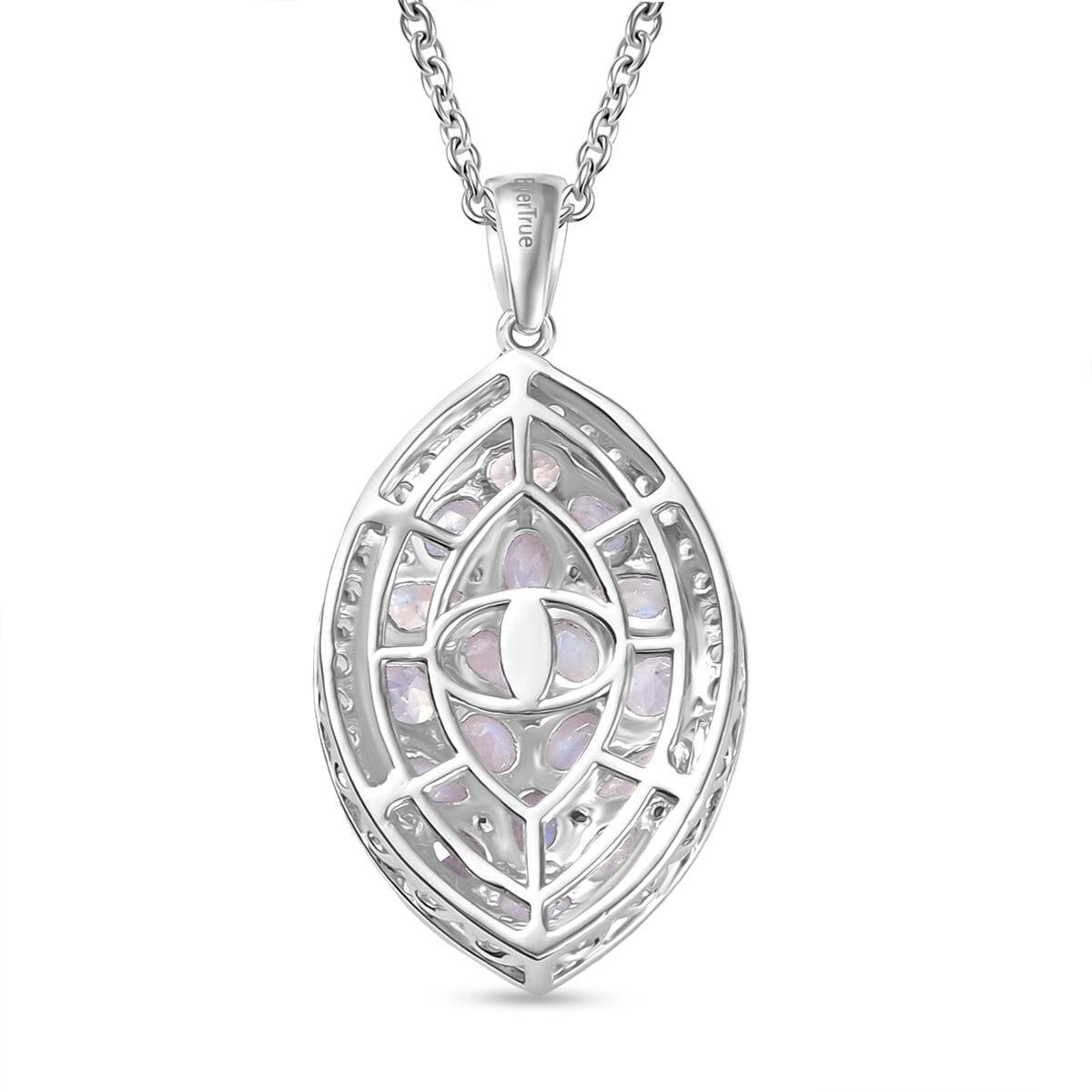Ever True Moon Glow Moonstone and White Zircon 4.15 ctw Stardust Aura Pendant in Platinum Bond with Stainless Steel Necklace 20 Inches image number 4
