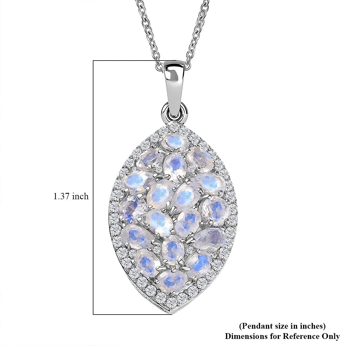 EverTrue Moon Glow Moonstone and White Zircon 4.15 ctw Stardust Aura Pendant in Platinum Bond with Stainless Steel Necklace 20 Inches