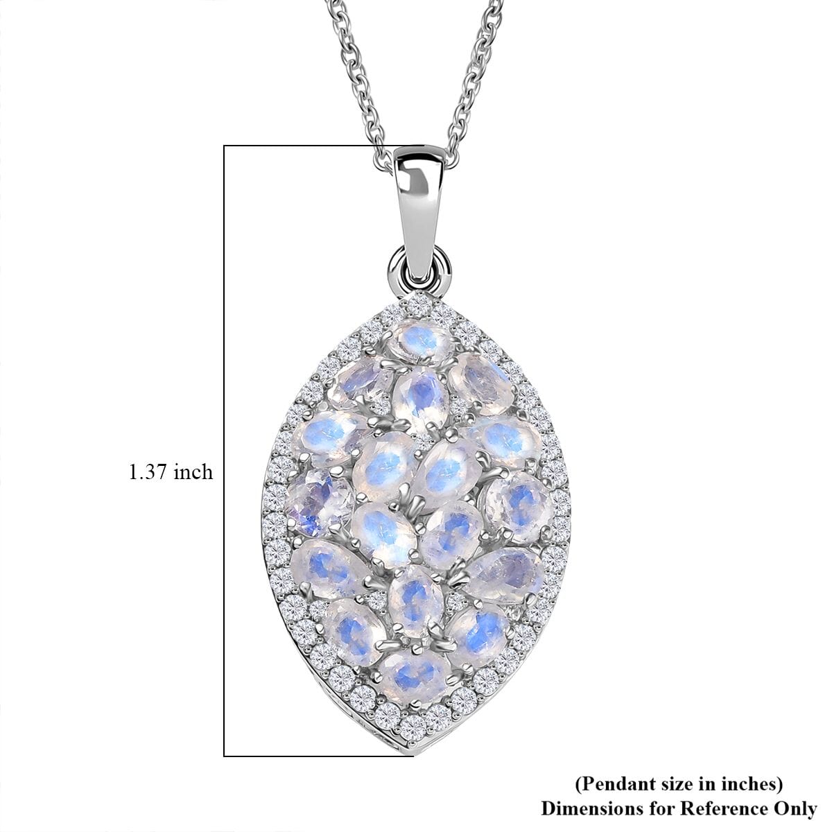 Ever True Moon Glow Moonstone and White Zircon 4.15 ctw Stardust Aura Pendant in Platinum Bond with Stainless Steel Necklace 20 Inches image number 5
