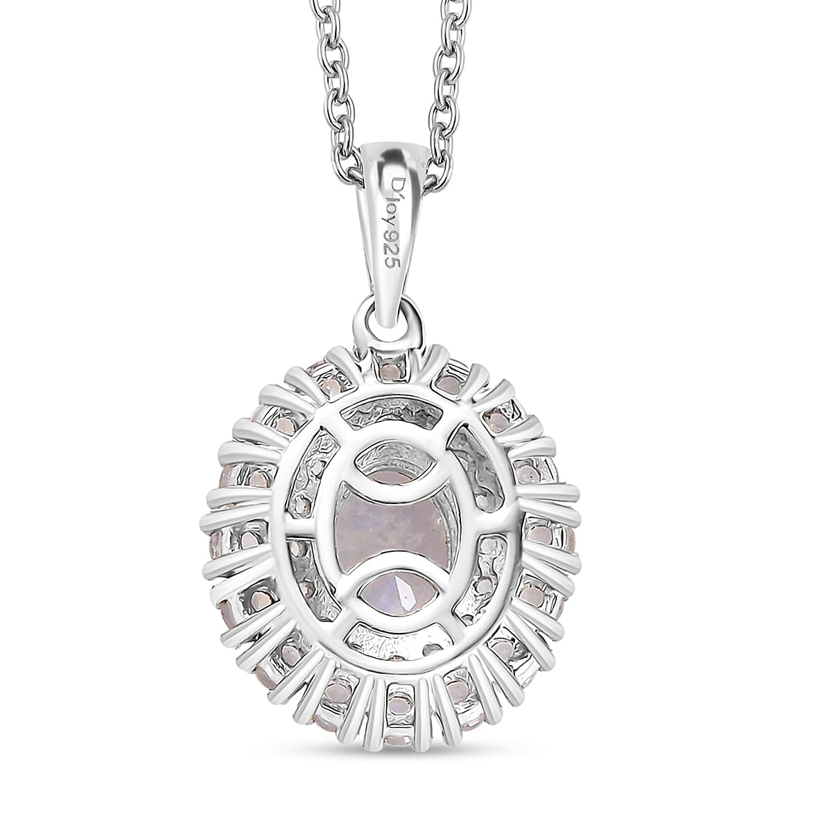 D'Joy Moon Glow Moonstone and White Zircon 2.35 ctw Celestial Elegance Pendant in Platinum Over Sterling Silver with Stainless Steel Necklace 20 Inches