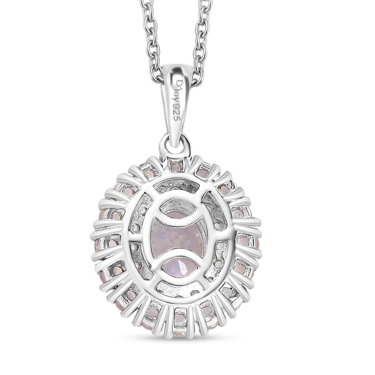 D'Joy Moon Glow Moonstone and White Zircon 2.35 ctw Celestial Elegance Pendant in Platinum Over Sterling Silver with Stainless Steel Necklace 20 Inches image number 4