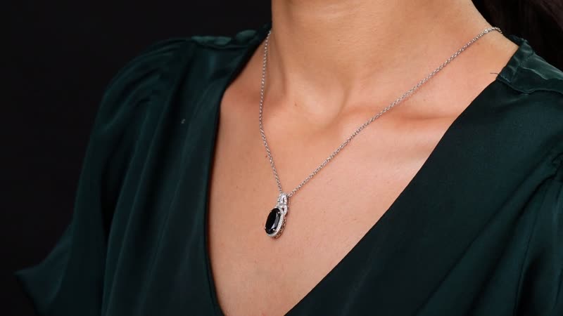 Karis Thai Black Spinel and White Zircon 4.35 ctw Midnight Majesty Pendant in Platinum Bond with Stainless Steel Necklace 20 Inches