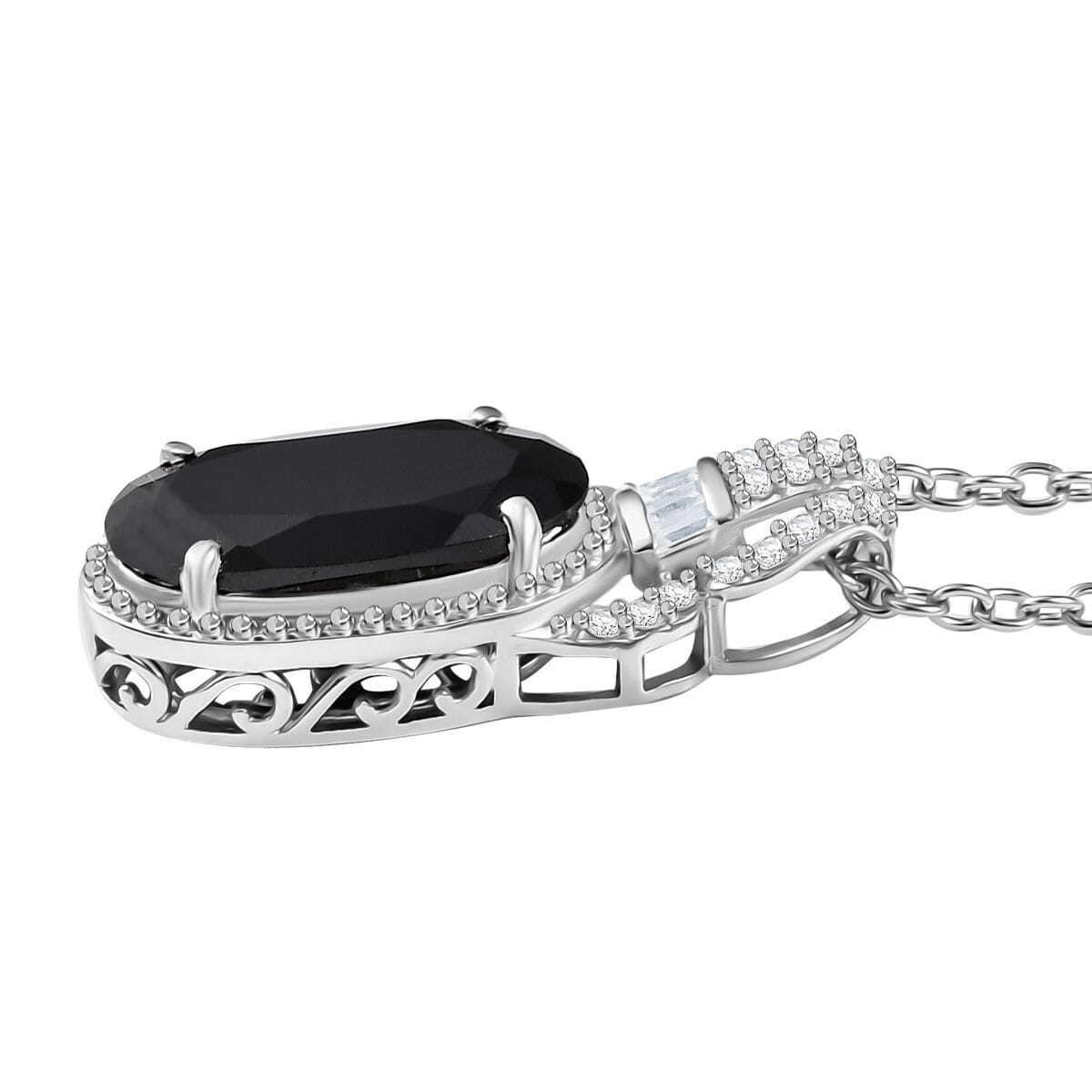 Karis Thai Black Spinel and White Zircon 4.35 ctw Midnight Majesty Pendant in Platinum Bond with Stainless Steel Necklace 20 Inches image number 3