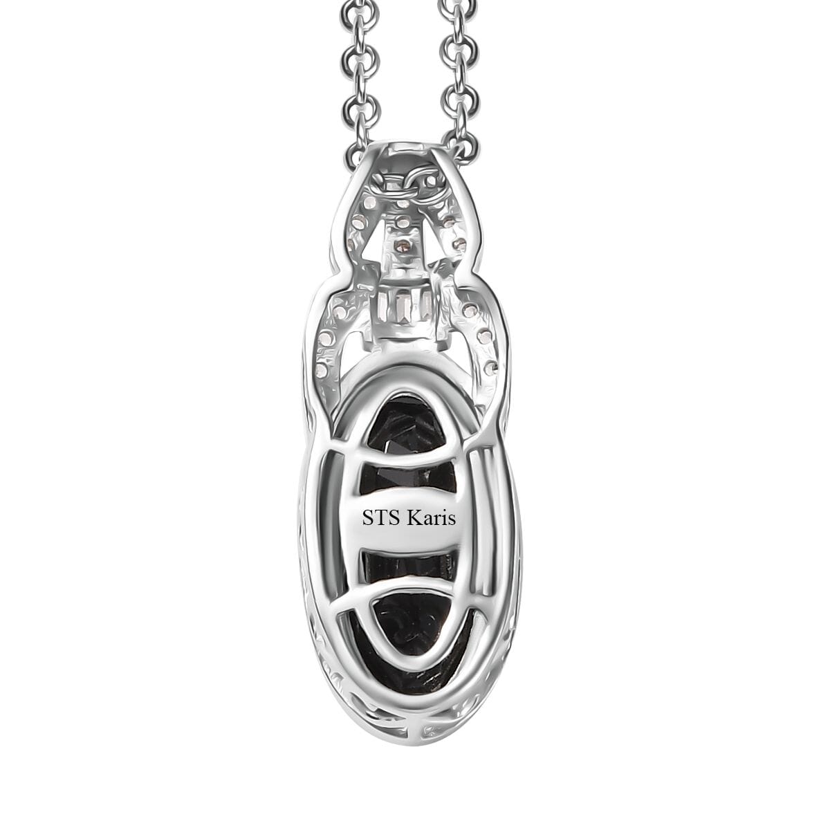 Karis Thai Black Spinel and White Zircon 4.35 ctw Midnight Majesty Pendant in Platinum Bond with Stainless Steel Necklace 20 Inches image number 4