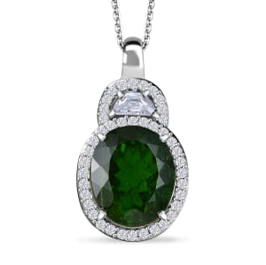 D'Joy Premium Chrome Diopside and Moissanite 5.65 ctw Pendant Necklace in Rhodium Over Sterling Silver 20 Inches