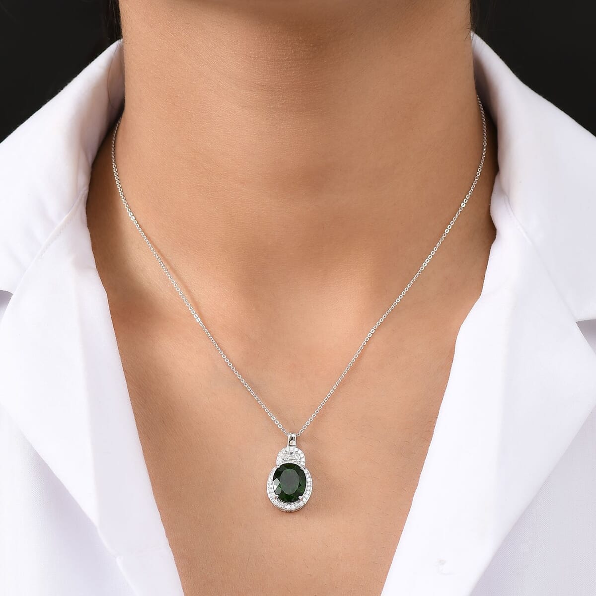 D'Joy Premium Chrome Diopside and Moissanite 5.65 ctw Pendant Necklace in Rhodium Over Sterling Silver 20 Inches image number 2