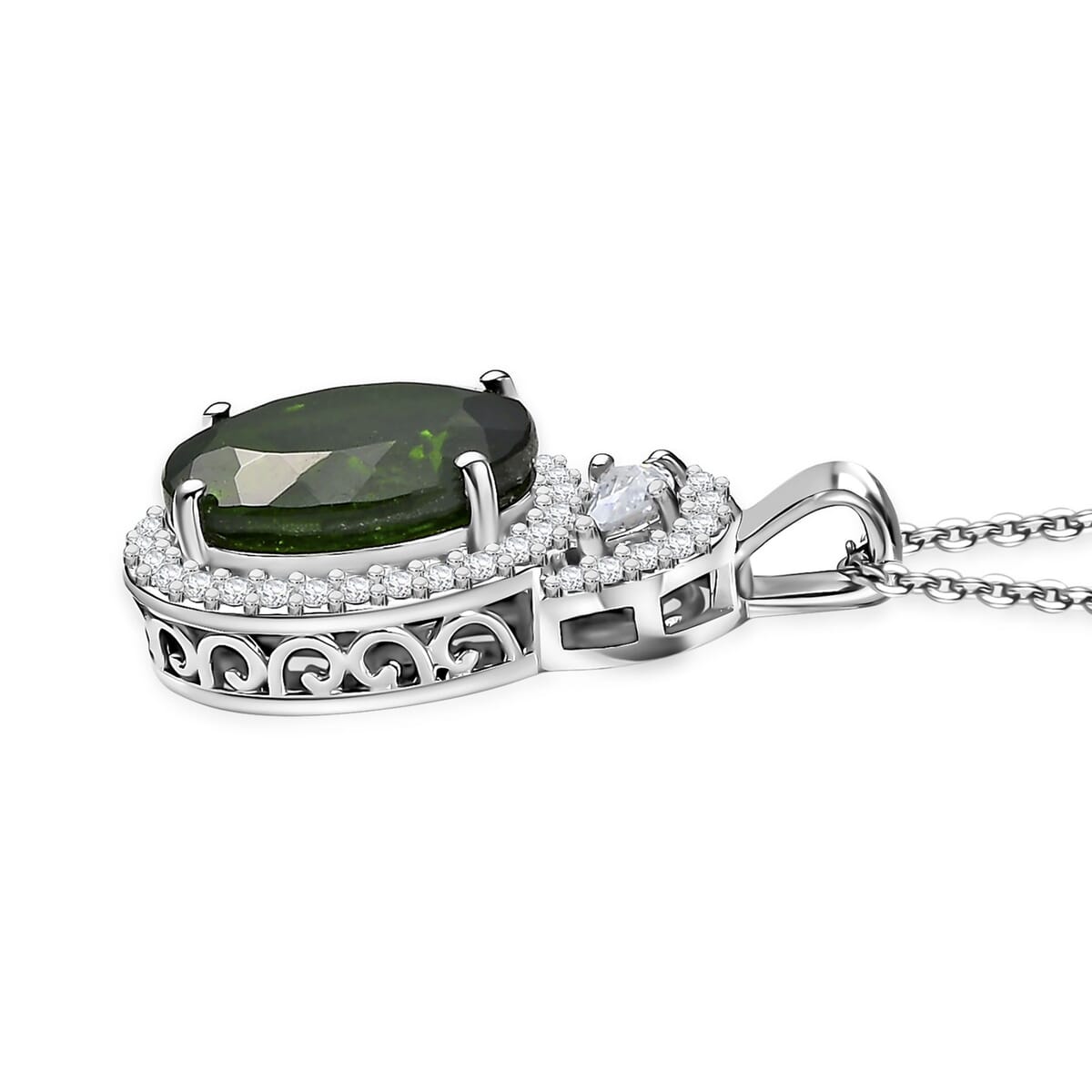 D'Joy Premium Chrome Diopside and Moissanite 5.65 ctw Pendant Necklace in Rhodium Over Sterling Silver 20 Inches image number 3