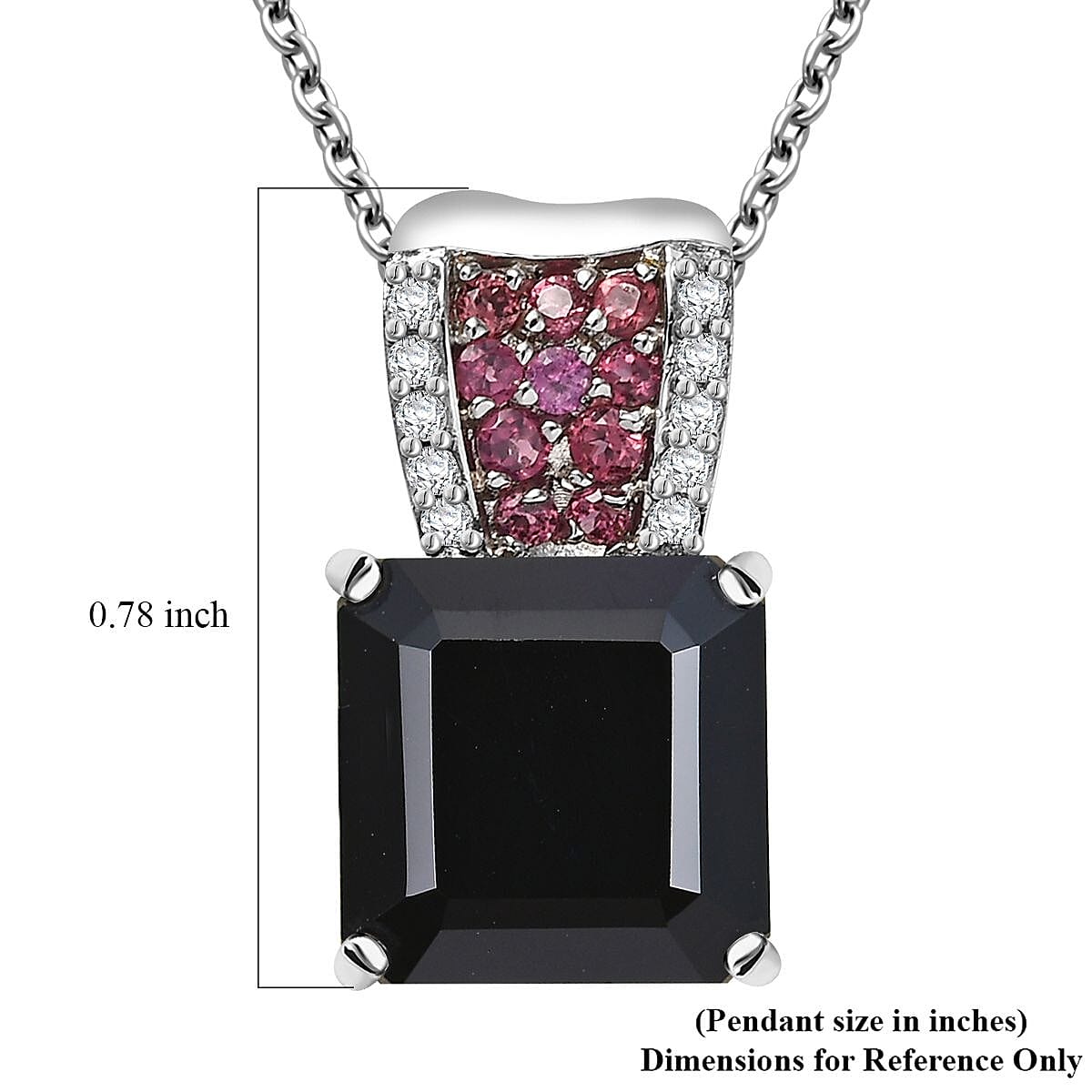 Thai Black Spinel and Multi Gemstone 6.60 ctw Midnight Bloom Pendant Necklace 20 Inches in Stainless Steel