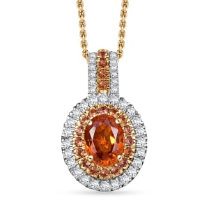 Luxoro Premium Tanzanian Mandarin Garnet, Padpardscha Sapphire and I2 Diamond 2.45 ctw Golden Flare Pendant Necklace 20 Inches in 10K Yellow Gold 
