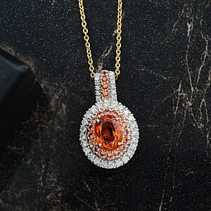 Luxoro Premium Tanzanian Mandarin Garnet, Padpardscha Sapphire and I2 Diamond 2.45 ctw Golden Flare Pendant Necklace 20 Inches in 10K Yellow Gold 