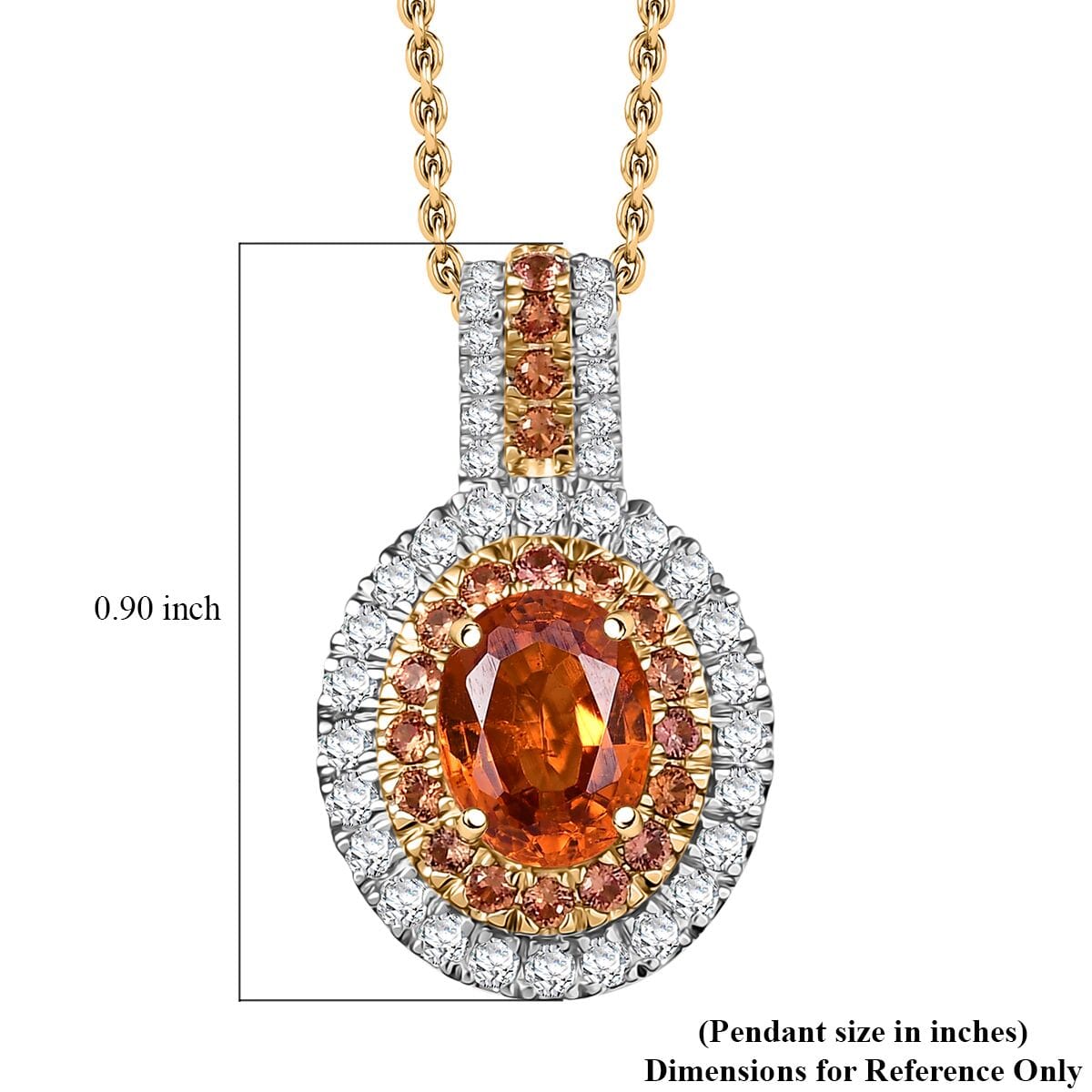 Luxoro Premium Tanzanian Mandarin Garnet, Padpardscha Sapphire and I2 Diamond 2.45 ctw Golden Flare Pendant Necklace 20 Inches in 10K Yellow Gold  image number 5