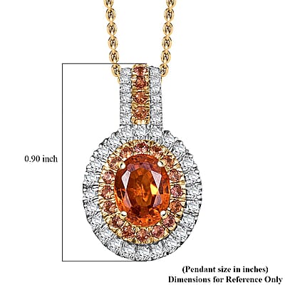 Luxoro Premium Tanzanian Mandarin Garnet, Padpardscha Sapphire and I2 Diamond 2.45 ctw Golden Flare Pendant Necklace 20 Inches in 10K Yellow Gold