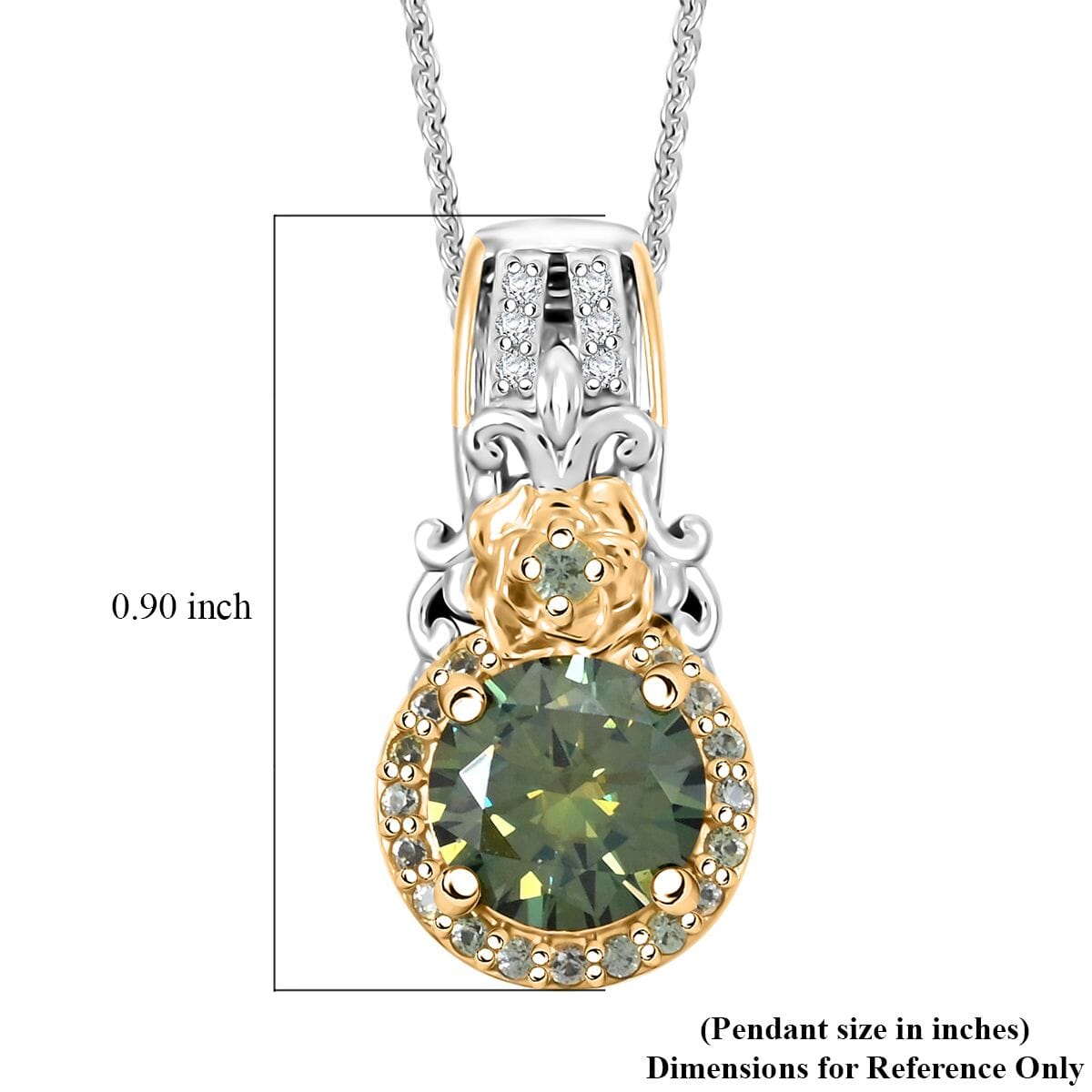 Green and White Moissanite and Green Sapphire 2.15 ctw Pendant Necklace in Rhodium Over Sterling Silver 20 Inches image number 6