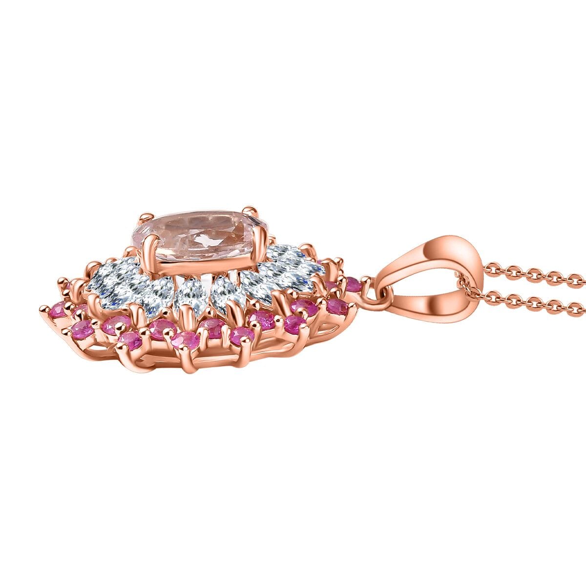 D'Joy Premium Pink Morganite and Multi Gemstone 2.25 ctw Rose Sunburst Pendant Necklace in 18K Vermeil Rose Gold Over Sterling Silver 20 Inches image number 3